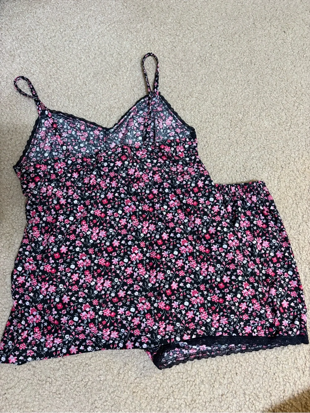 Floral Lace-Trim Cami & Short Set